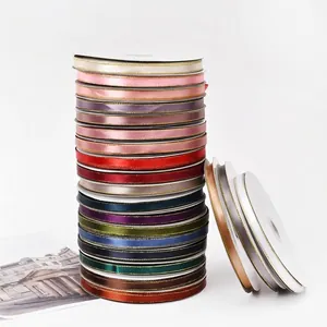 Gold Edged Satin Ribbon For Flower Bouquet Gift Packing Cake Decoration Woven Craft Ribbon DIY Accessories Multi Color