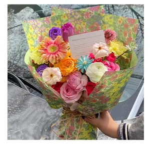 Papier d'emballage floral style peinture à l'huile pour bouquets de fleurs