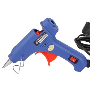 Professional blue 20W hot melt glue gun with metal nozzle and red trigger for DIY crafts