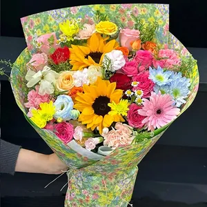 Papier d'emballage floral avec motif de fleurs de colza style peinture à l'huile DIY