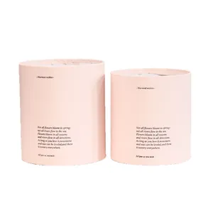 Set of 2 matte pink cylindrical flower gift boxes with English quotes for floral DIY