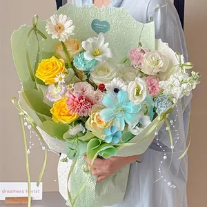 Textured pearlescent stone pattern flower wrapping paper in light green for bouquets