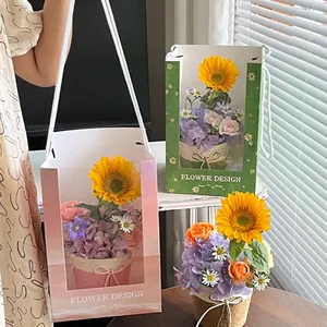 Blumenverpackung Geschenktüte Mit Transparentem Fenster Tragbare Papier Blumentasche Für Geburtstag Hochzeit Party DIY Blumengesteck Deko