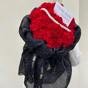 Korean style black mesh with white dots for elegant floral bouquet gift wrapping.