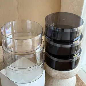 Large Clear PET Round Flower Box Transparent Plastic Cylinder Gift Packaging Box For Fruit Gift Florist Material With Lid