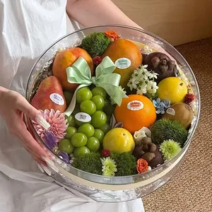 Large transparent round PET gift box designed for premium floral and fruit gift packaging