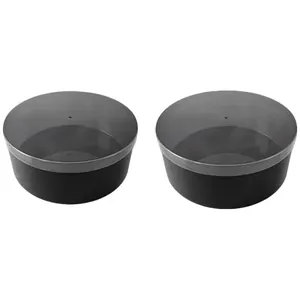 Large black PET round floral gift boxes with transparent grey lids, set of two
