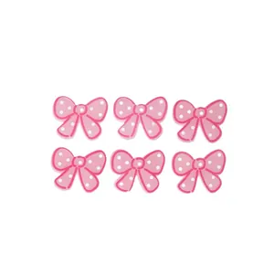 Juego de 6 dijes de lazo rosa con lunares para ramos de flores y decoración de pasteles