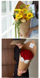 Close-up of elegant ice cream cone flower wrapping paper in kraft color