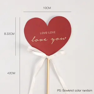 Heart-shaped flower bouquet message card with ribbon and stick for Valentine's Day