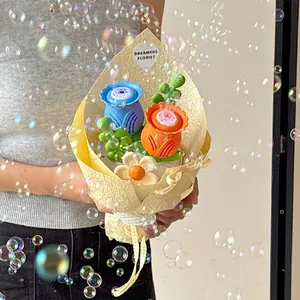 Handheld electric automatic bubble machine toy with a realistic flower bouquet design