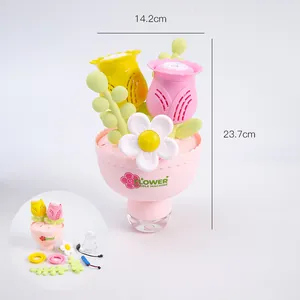 Electric automatic flower bouquet bubble machine handheld toy for kids pink and yellow design
