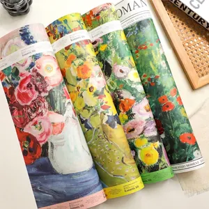 Floral oil painting wrapping paper with romantic English text for fresh flower bouquets
