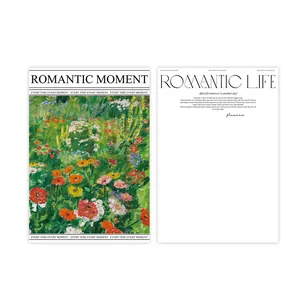 Original garden oil painting flower wrapping paper with Romantic Moment typography