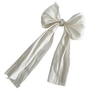 Elegant large pearl white pearlescent chiffon fabric bow ribbon for floral bouquet decoration