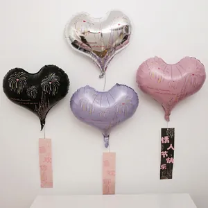 Globo de Película de Aluminio en Forma de Corazón Estampado de Fuegos Artificiales Románticos Castillo Para San Valentín Año Nuevo Boda Fiesta Decoración