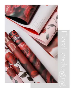 Detailed view of floral rose pattern waterproof gift wrapping paper for bouquets.