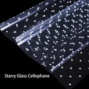 Waterproof White Five Pointed Star Transparent Cellophane Bouquet Gift Wrapping Paper Star Pattern Opp Film For Flower Fruit Basket Packaging