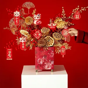Chinesisches Neujahr Blumeneimer Rot Spezialpapier Dekorativ Floral Muster Geschenkbehälter Für Zuhause Frühling Dekor