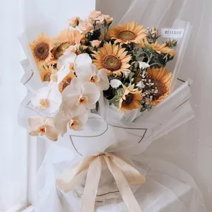 Minimalist semi-transparent matte flower wrapping paper with gold border accents