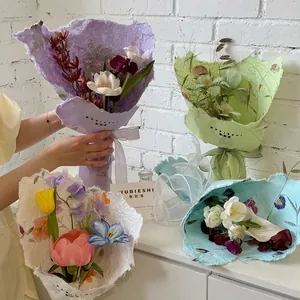 Hojas de Papel de Fibra Vegetal Natural Hechas a Mano Envoltorio de Flores Pétalos Incrustados Papel Artesanal Regalo Boda