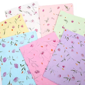 Papel artesanal hecho a mano con pétalos de flores prensados y textura, 6 colores