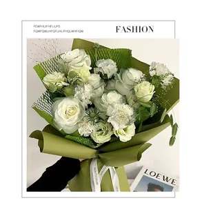 Detail of green honeycomb paper used for flower bouquet wrapping with waterproof lining