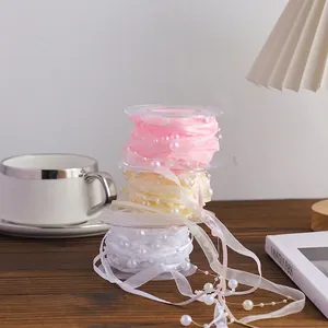 Fashion Braided Pearl Organza Ribbon Gauze Trim For Flower Gift Wrapping Wedding Party DIY Decorative Packaging Supplies