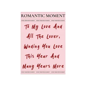 Romantic pink gift wrapping paper with red handwritten love message for Valentine's Day