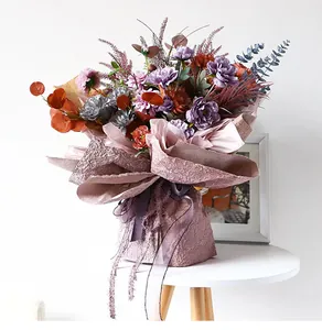 Elegant textured purple milk cotton wrapping paper used for professional flower bouquet decoration