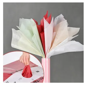 Detail of pull-out milk cotton flower wrapping paper showing various colors and texture