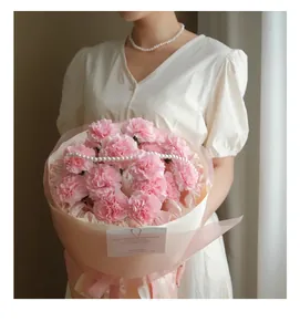 Detail view of pink translucent OPP jelly film wrapping paper for floral bouquets