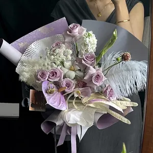 Elegant lavender and charcoal bouquet wrapping paper set for floral gifting