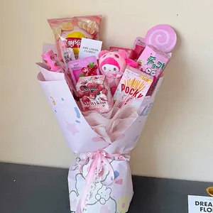 Papel de regalo de conejo rosa de dibujos animados para ramos de dulces y peluches
