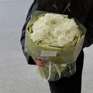 Green translucent OPP jelly film flower wrapping paper for white rose bouquet