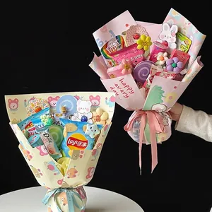 Papel de regalo con dibujos animados para ramos de aperitivos y arreglos florales