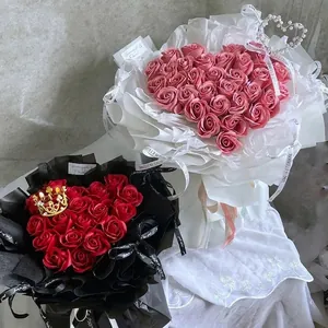 Elegant heart-shaped soap rose bouquets for Valentine's Day in pink and red colors