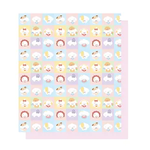 Papel de regalo con patrón de perro kawaii y diseño de cuadrícula en colores pastel