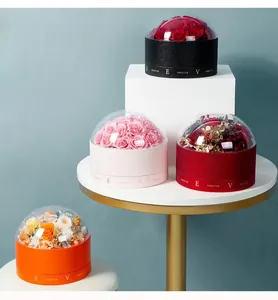Eleganti scatole regalo di rose stabilizzate con coperchi a cupola trasparenti vari colori
