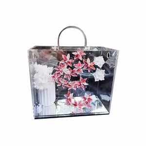 Clear acrylic handbag gift box for elegant flower arrangements and creative gift packaging