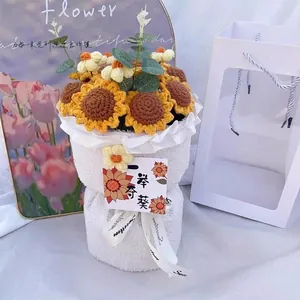Fiori di Girasole all'Uncinetto a Mano Kit Materiale Fai-da-Te per Composizioni Floreali con Filo di Ferro e Tessuto Teddy Velvet per Regali Casa
