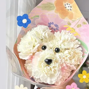 DIY Carnation Puppy Flower Bouquet Material Kit Rose Printed Tissue Paper For Floral Arrangement Gift Packaging Accessory Glue Included