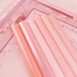 Romantic Pink Flower Wrapping Paper Waterproof Pearlescent Korean Style Bouquet Packaging Material For Valentine Mother Day