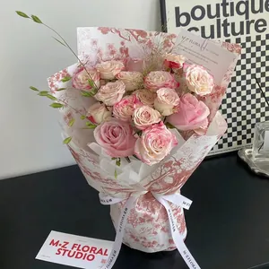 Papier d'Emballage pour Fleurs Rétro Européen Papier Kraft Motif Toile de Jouy Matériel d'Emballage de Bouquet Cadeau