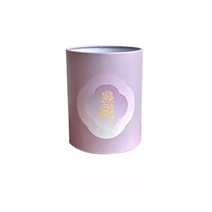 Boîte cadeau cylindrique lavande élégante avec motif de rose dorée pour la fête des mères