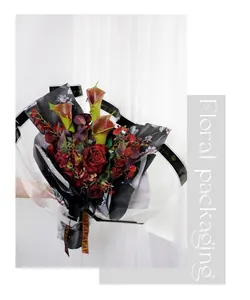 Detail of waterproof floral packaging paper with elegant dark floral patterns.