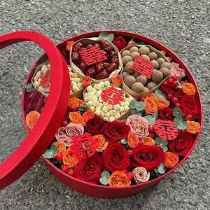 Large round red waterproof gift box for flower and fruit arrangements with window