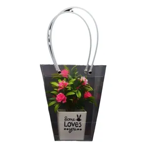 Elegante borsa tote trasparente in PVC per fiori, confezione regalo impermeabile per bouquet