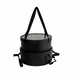 Waterproof black round floral gift box set of 2 with ribbon handles and window lid