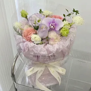 Elegant purple pearlescent crinkle paper for professional flower bouquet wrapping